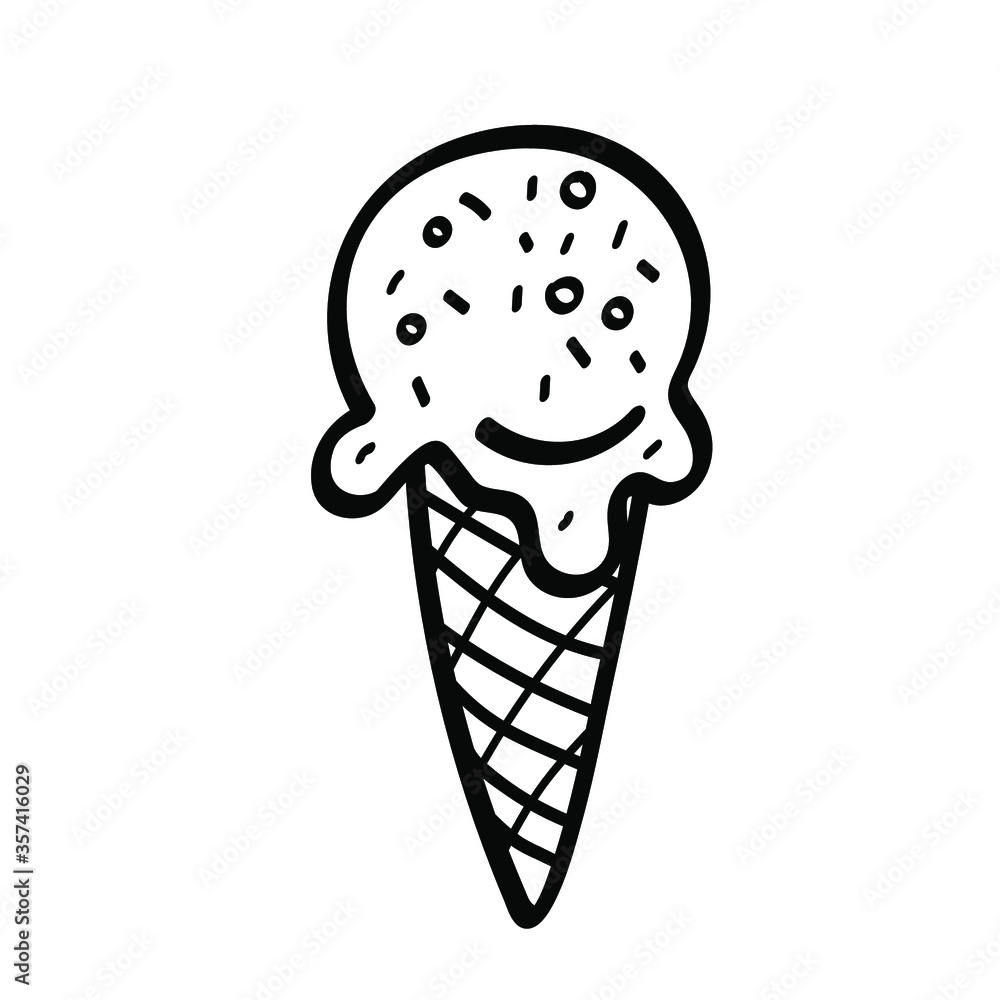 Vector illustration element ice cream in cone in doodle style. Hand drawn. Icon, symbol, logo