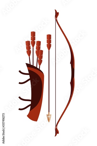 Quiver arrows and bow isolated on white