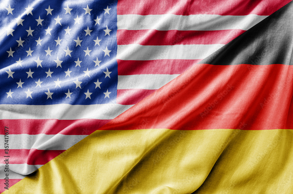 Mixed USA and Germany flag, three dimensional render Mixed USA and Germany flag, three dimensional render
