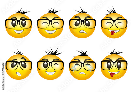 Smileys botan set with glasses and hairdo. Vector illustration.