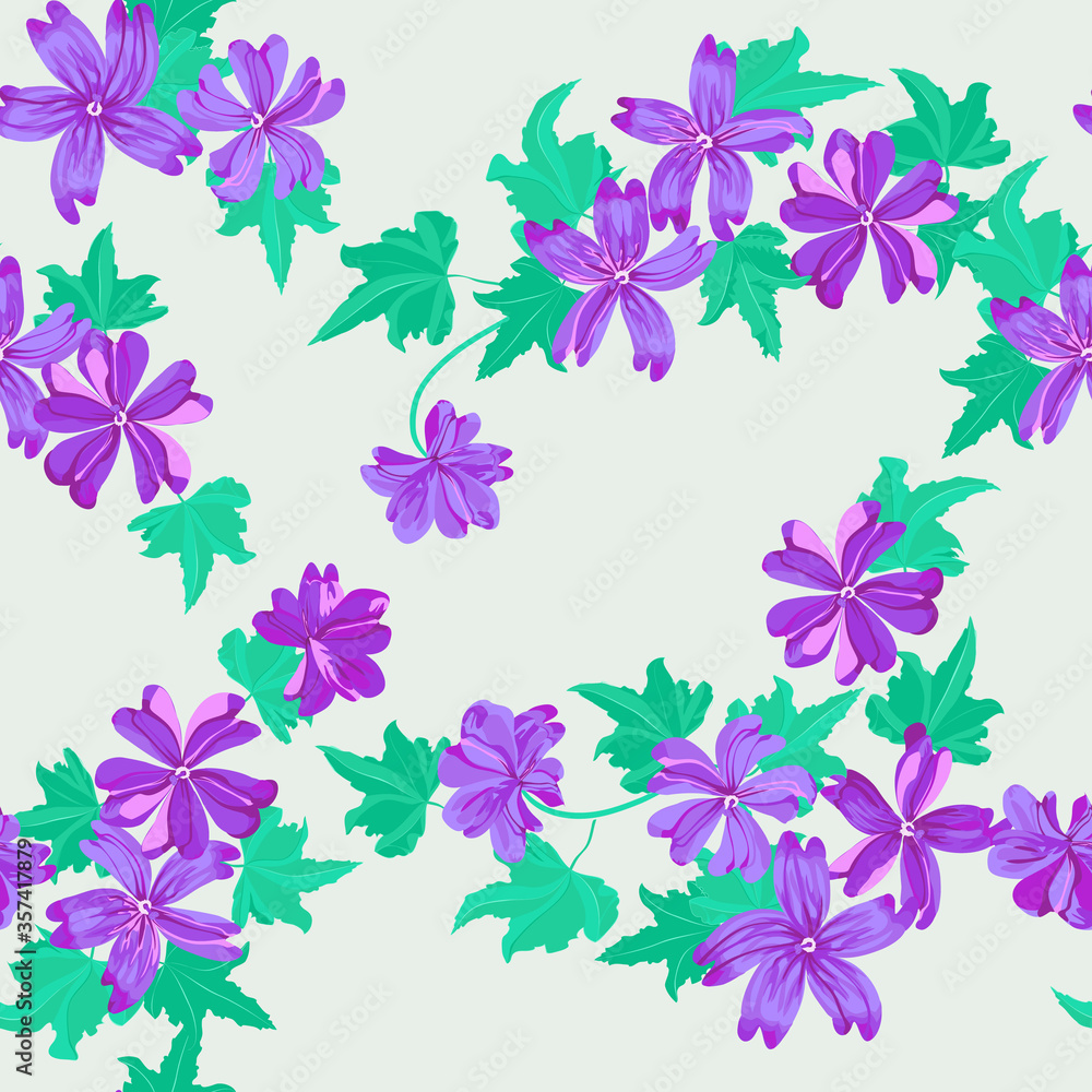 Seamless pretty pattern in small-scale cute mallow flowers. Millefleurs. Floral background for textile, fabric manufacturing, wallpaper, covers, surface, print, gift wrap, scrapbooking, decoupage. Seamless pretty pattern in small-scale cute mallow flowers. Millefleurs. Floral background for textile, fabric manufacturing, wallpaper, covers, surface, print, gift wrap, scrapbooking, decoupage.