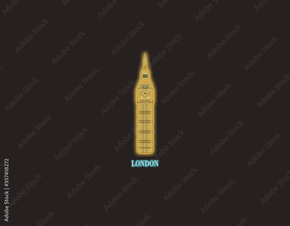 neon london iconic illustration on dark background neon london iconic illustration on dark background