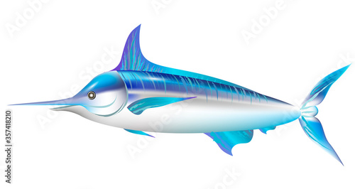 Cartoon blue marlin fish. Exotic sea fish. Vector illustration.