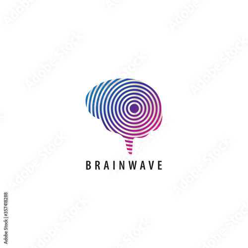 Brainwave logo design template. Colorful brain with a signal wave propagation illustration logo concept. Blue Magenta purple violet gradation color. Isolated on white background.
