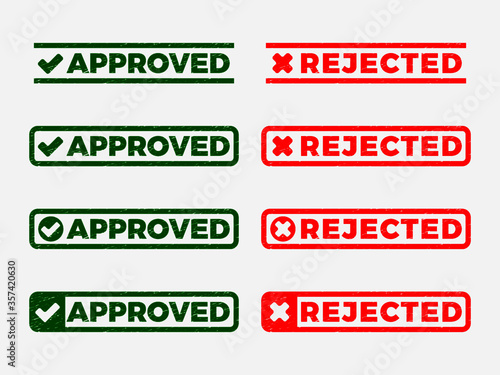 Approved and Rejected  Green and Red Stamps with right and wrong sign Illustration - Vector