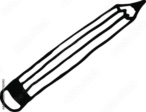 abstract pencil with eraser black on white background hand drawn vector silhouette isolated object