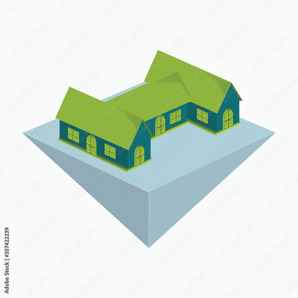 H shape house icon or logo - simple isometric building isolated on white