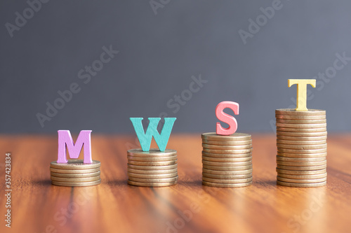 MWST or German Value Added Tax on coins in increasing order - concept showing of increase mwst or Mehrwertsteuer in tax rates. photo