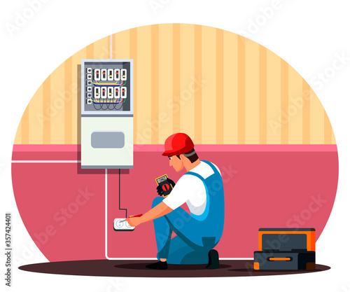 Electrician with repair tool repair home circuit