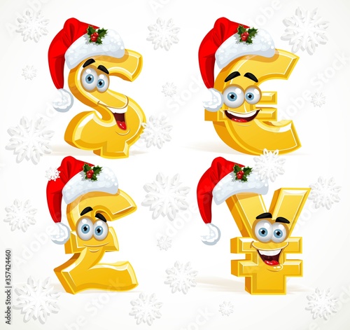 Christmas Monetary signs smiles - dollar, pound, euro and yen