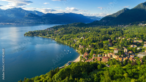 Fototapeta Naklejka Na Ścianę i Meble -  Aerial view of the hamlet of Reno in the municipality of Leggiuno. This small town is located on Lake Maggiore, near Varese, in Italy.