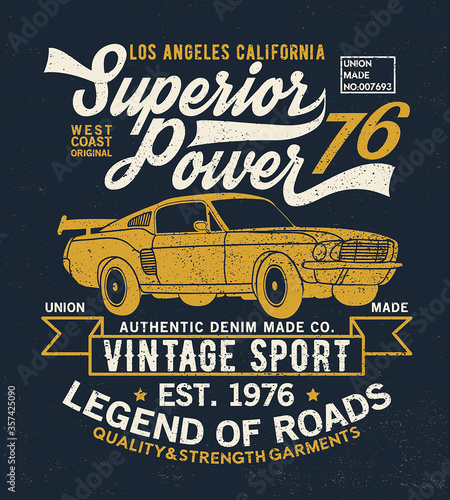 tee print design as vector with vintage car drawing
