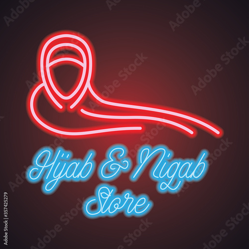 hijab logo with neon sign effect for hijab and niqab store, vector illustration