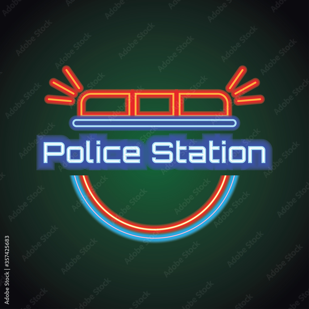 police station neon sign effect for police station office. vector illustration police station neon sign effect for police station office. vector illustration