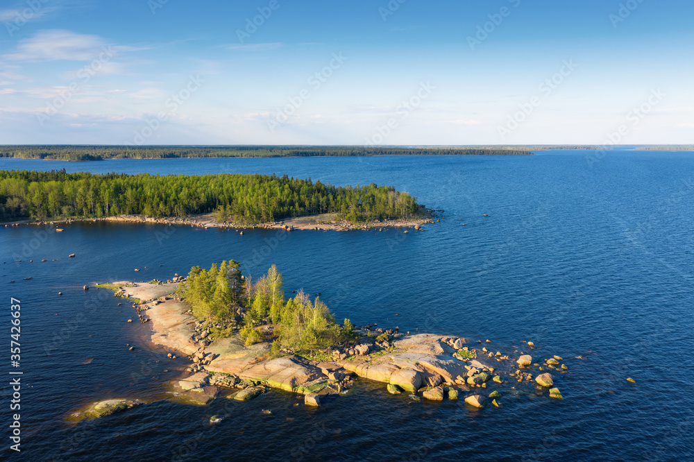 Island in Gulf of Finland aerial view.