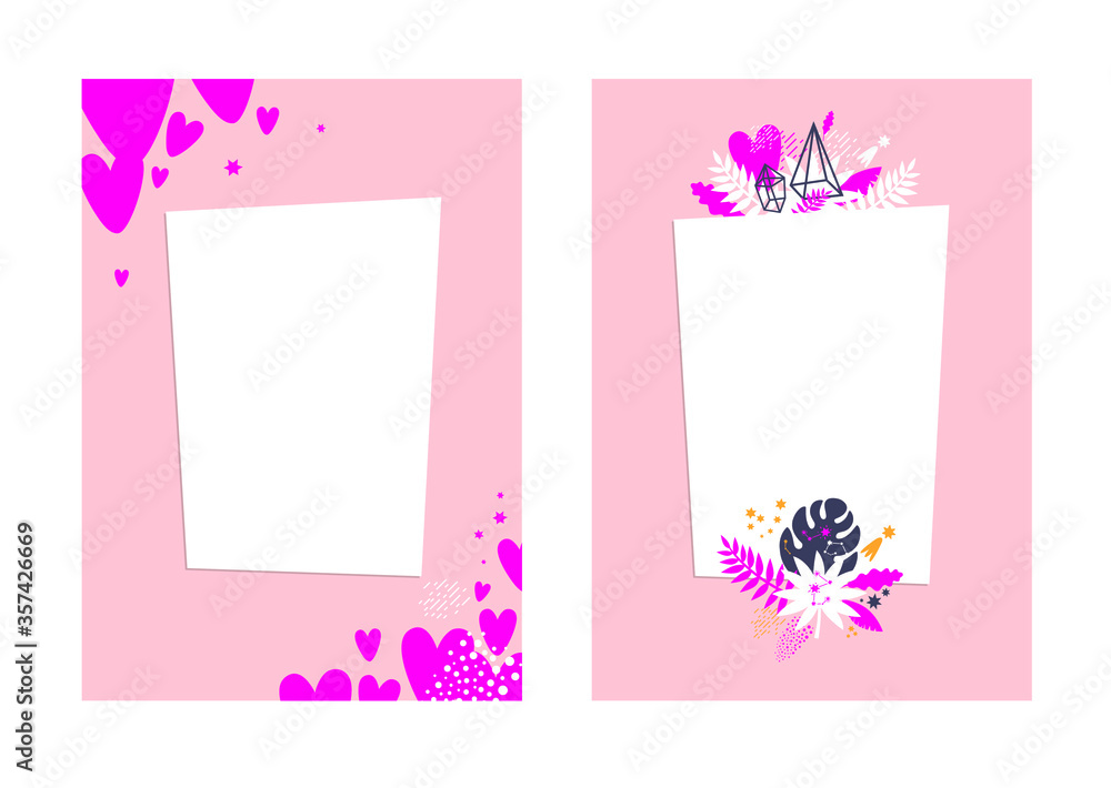 Frames set for photo album, invitation, note book, postcard, poster.  Valentines day, Birthday, Wedding template design 
