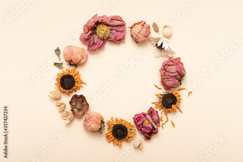 Autumn creative composition. Orange yellow color.