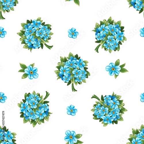 Seamless pattern of forget-me-not isolated on a white background