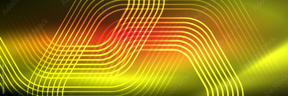 Shiny neon lines, stripes and waves, technology abstract background. Trendy abstract layout template for business or technology presentation, internet poster or web brochure cover, wallpaper Shiny neon lines, stripes and waves, technology abstract background. Trendy abstract layout template for business or technology presentation, internet poster or web brochure cover, wallpaper