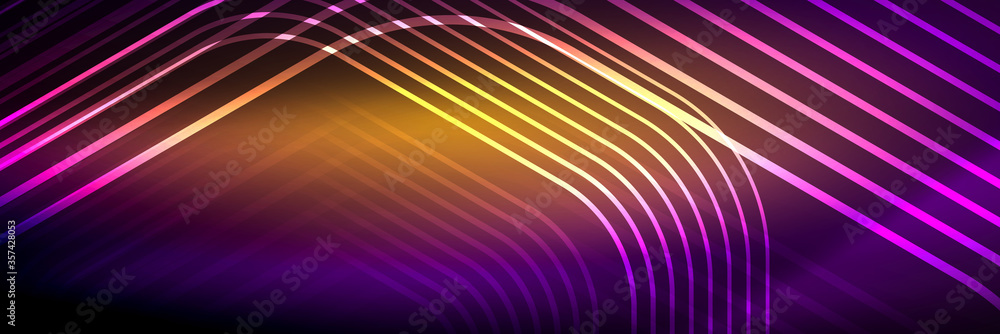 Shiny neon lines, stripes and waves, technology abstract background. Trendy abstract layout template for business or technology presentation, internet poster or web brochure cover, wallpaper Shiny neon lines, stripes and waves, technology abstract background. Trendy abstract layout template for business or technology presentation, internet poster or web brochure cover, wallpaper