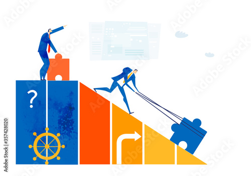 Successful businessman sits on top of growth chart and giving the commands. Control, support, making designs, advisory and insurance concept business illustration 