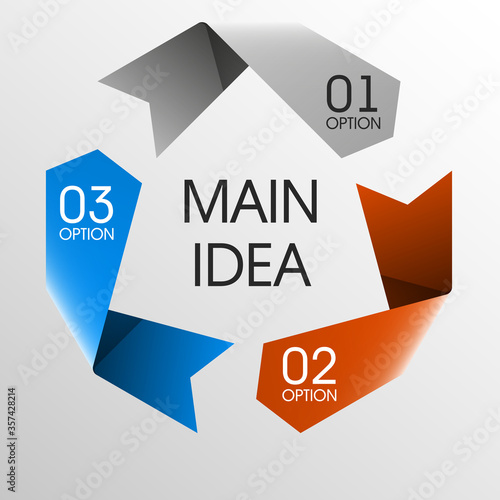 Modern three arrows origami style. Abstract template for background.