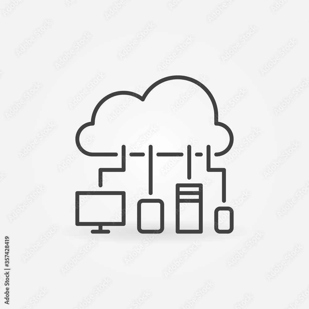 Cloud with Devices vector thin line concept icon or design element Cloud with Devices vector thin line concept icon or design element