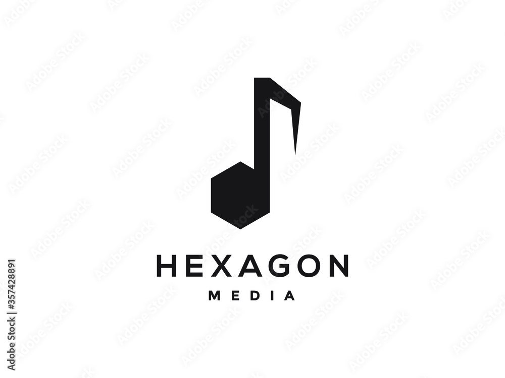 creative hexagon media with notation music logo design template creative hexagon media with notation music logo design template