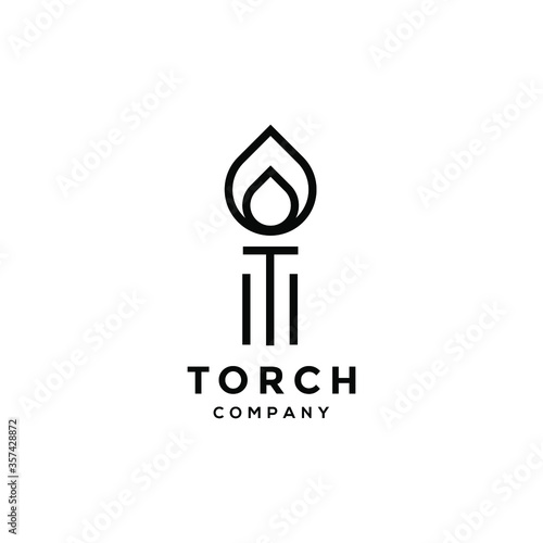 Creative Initial Letter T Burning Torch Fire Flame with Pillar column logo design template