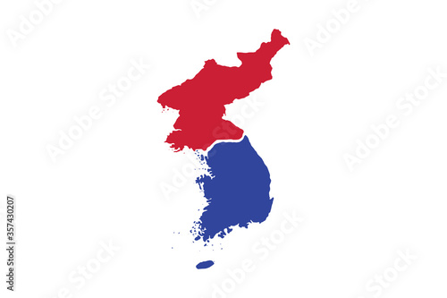 North and South Korea map in red and blue on white background,illustration,textured , Symbols of North and South Korea - Vector illustration
