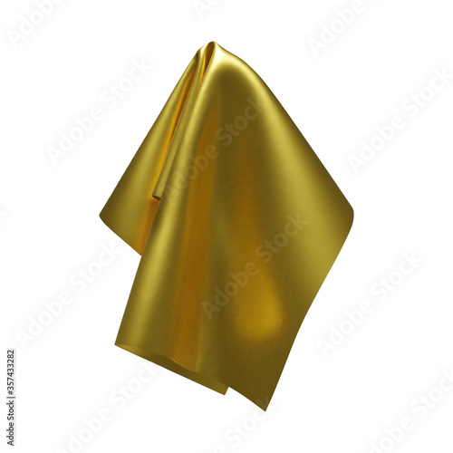 Golden shiny fabric, handkerchief or tablecloth hanging