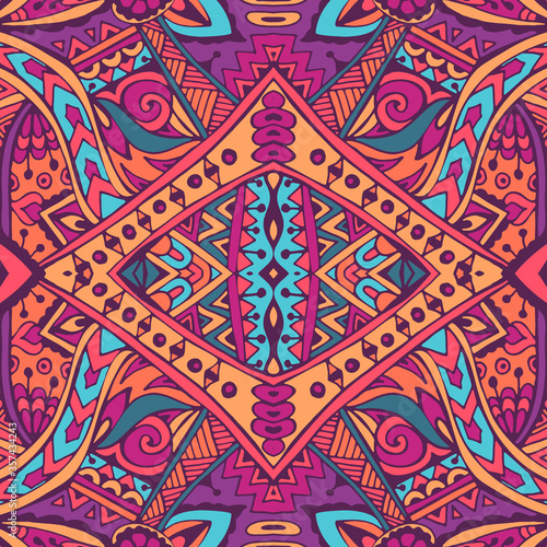 Vector seamless pattern ethnic tribal geometric psychedelic colorful print © Anastasiya Novikova