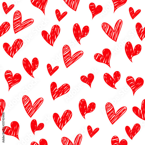 Heart doodles seamless pattern, hand drawn love texture.. Vector illustration