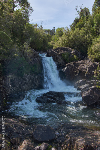 Panoramic view of the Chaica River Waterfall, Alerce Andino National Park, Puerto Montt, Chile photo
