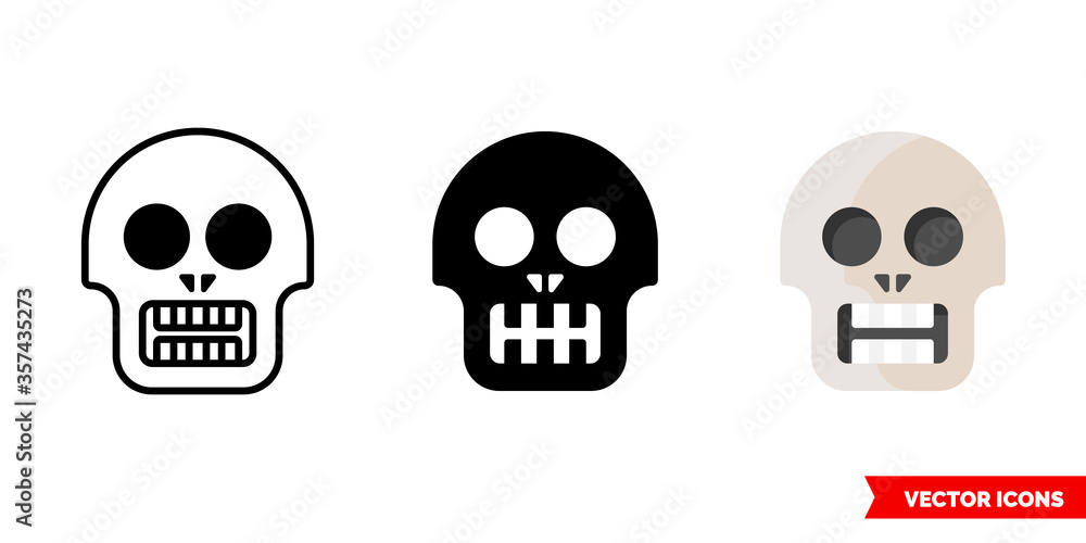 Skull icon of 3 types. Isolated vector sign symbol.