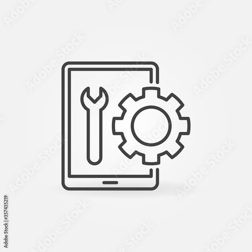 Tablet with Wrench vector Device Repair concept icon or sign in outline style