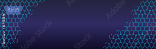 Vector abstract, geometric background, blue hexagonal shapes on a metall background. For banner, print design, social networks, place for text. Copyspace.