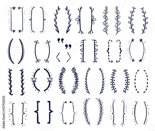 hand drawn doodle brackets vector set. Parentesis design