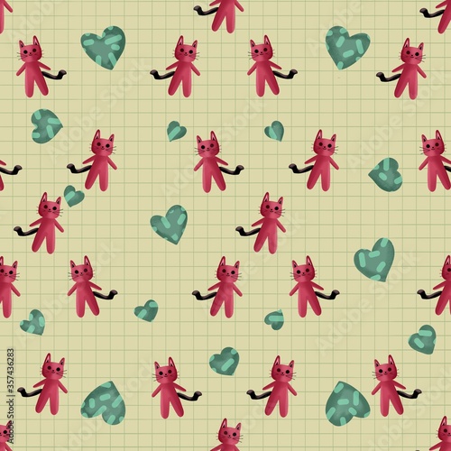 cat illustration on green grid background