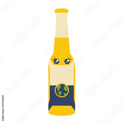 one cute earth label vector graphic in a beer bottle character with a sweet face flat design illustration & mask art. coronavirus spread over the world or globe. global corona outbreak cartoon concept