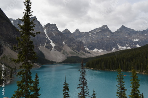 Moraine Lake in Canada, Alberta. With a Turquoise Reflection in the Water