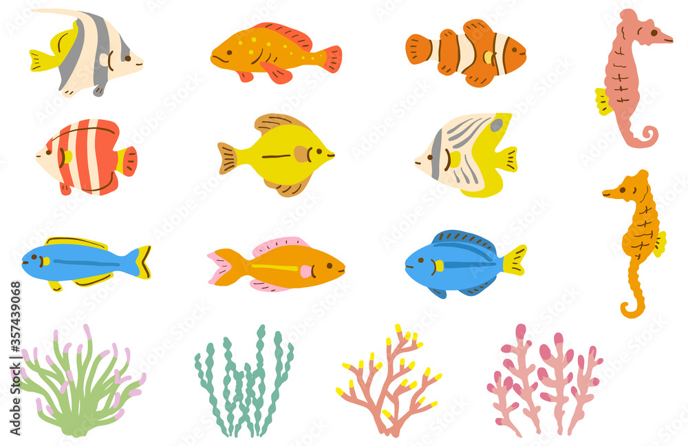 熱帯魚と海藻 イラストセット Stock Vector Adobe Stock