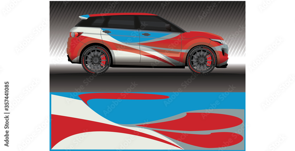 Fototapeta premium Car livery wrap decal, rally race style vector illustration abstract background