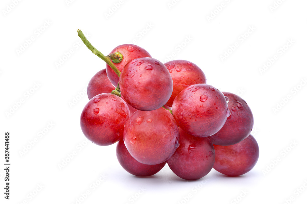 Red grape with water dropplets  isolated on white background.