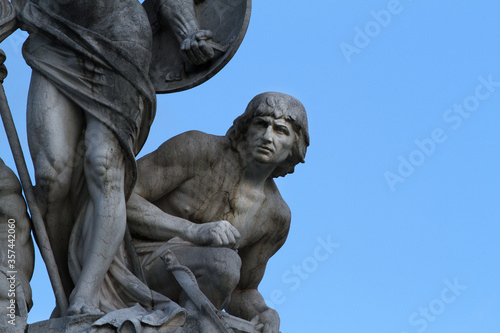 Detail of the marble group "La Forza" by Augusto Rivalta. Altar of the Fatherland in Rome