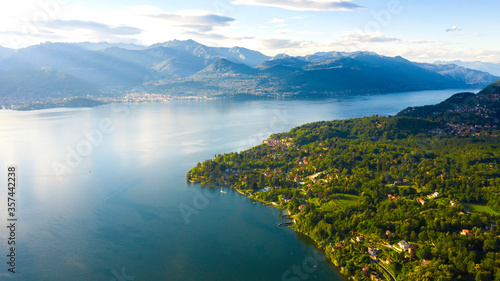 Fototapeta Naklejka Na Ścianę i Meble -  Aerial view of the Lake Maggiore, near Varese, Italy.