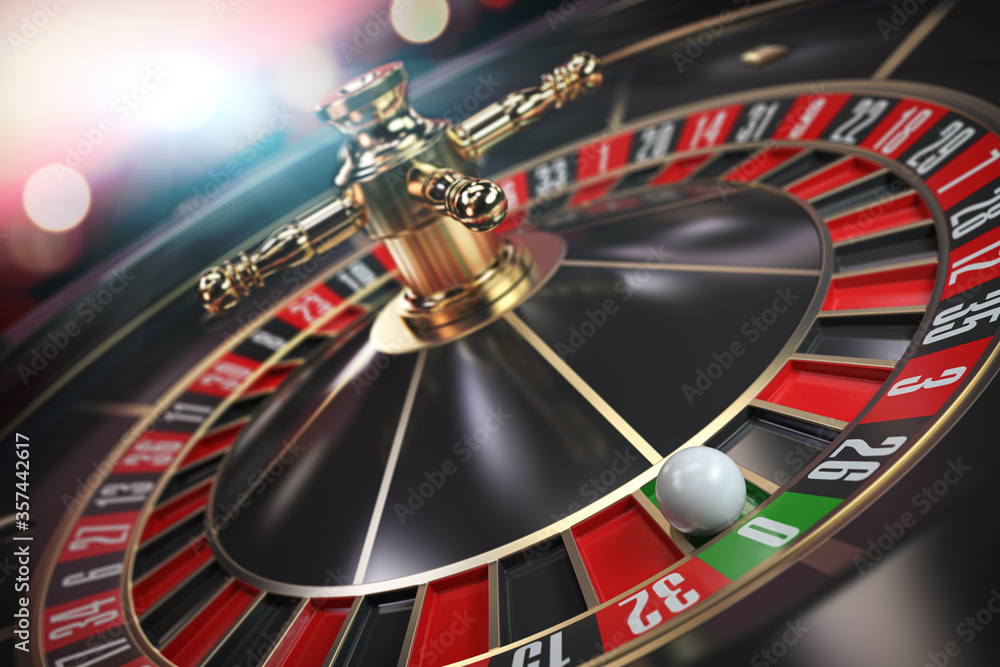 Casino roulette with ball on zero. Casino roulette with ball on zero.