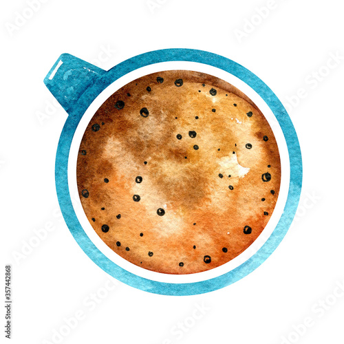 Blue watercolor cup of coffee isolated on white background. Hand drawn illustration. Perfect for your project, cards, print, covers or menu © lesyau_art