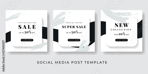 Set modern square black, grey, white elegant color editable social media banner template. Fashion and lifestyle blog templates, web banners, brochure designs. Copy space for text and images design.