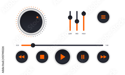 Audio player modern interface. White audio player control panel for PC, smartphones, or tablets. Vector illustration.